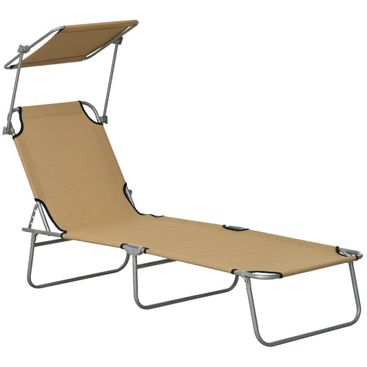 Adjustable Folding Chaise Lounge, Outdoor Chair With Sun Shade, Brown Lounger Chairs Brown at Gallery Canada