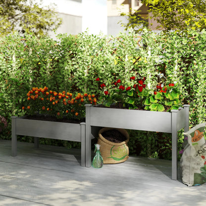 2 Tier Wood Plant Stand, Raised Bed for Flowers Vegetables, Grey Elevated Garden Beds at Gallery Canada