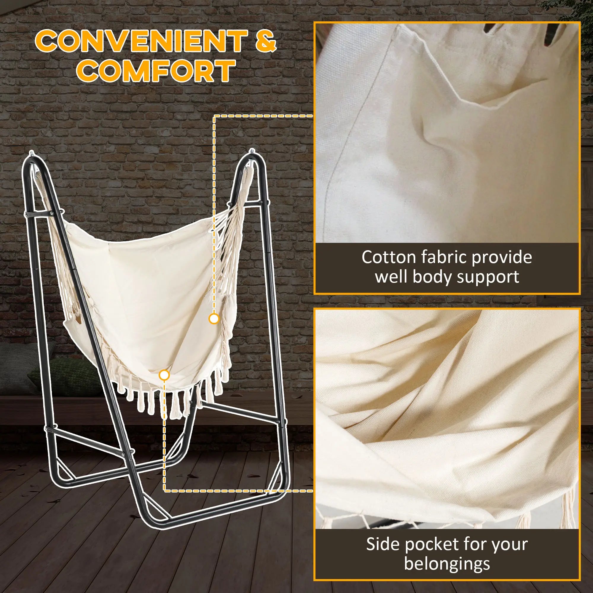 Hammock Chair With U Shape Stand, Side Pocket, Cream White Hammock Swings at Gallery Canada