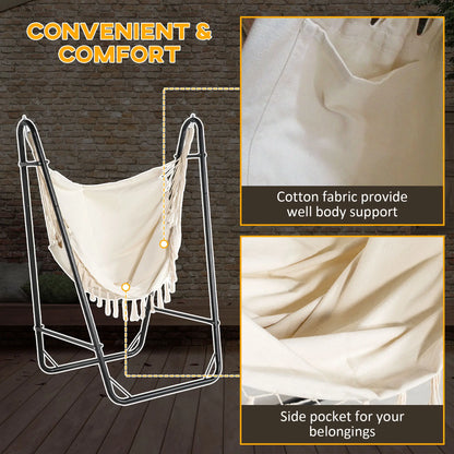 Hammock Chair With U Shape Stand, Side Pocket, Cream White Hammock Swings at Gallery Canada