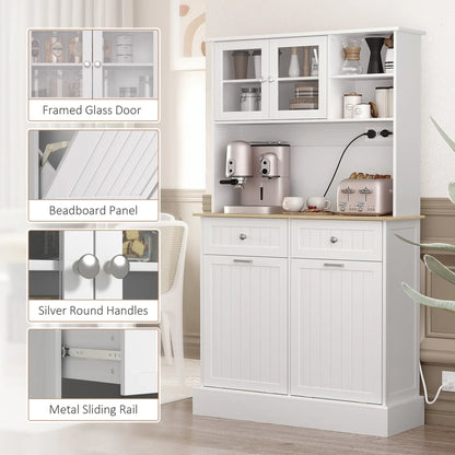 Kitchen Cabinet With Charging Station, 2 Tilt Out Cabinets, Microwave Stand, White Kitchen Pantry Cabinets at Gallery Canada