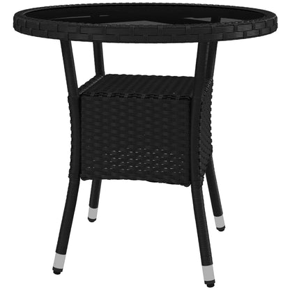 31.5" Outdoor Wicker Dining Table, PE Rattan, Metal Frame, Glass Top, Black Patio Dinning Tables Black at Gallery Canada