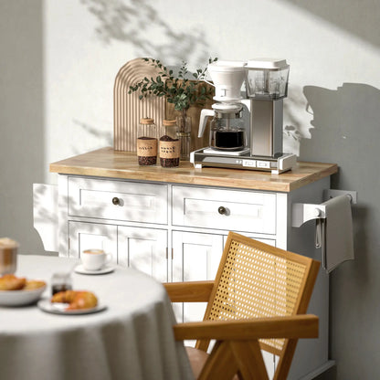 Kitchen Island with Storage, Rolling Trolley Cart with Rubber Wood Top, Spice Rack, Towel Rack, Grey Kitchen Islands & Kitchen Carts at Gallery Canada