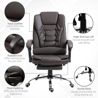 High Back Office Chair, PU Leather, Retractable Footrest, Padded Armrest, Coffee Executive & Manager Chairs at Gallery Canada