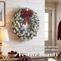 Pre-Lit Christmas Wreath 24 Inch, Green