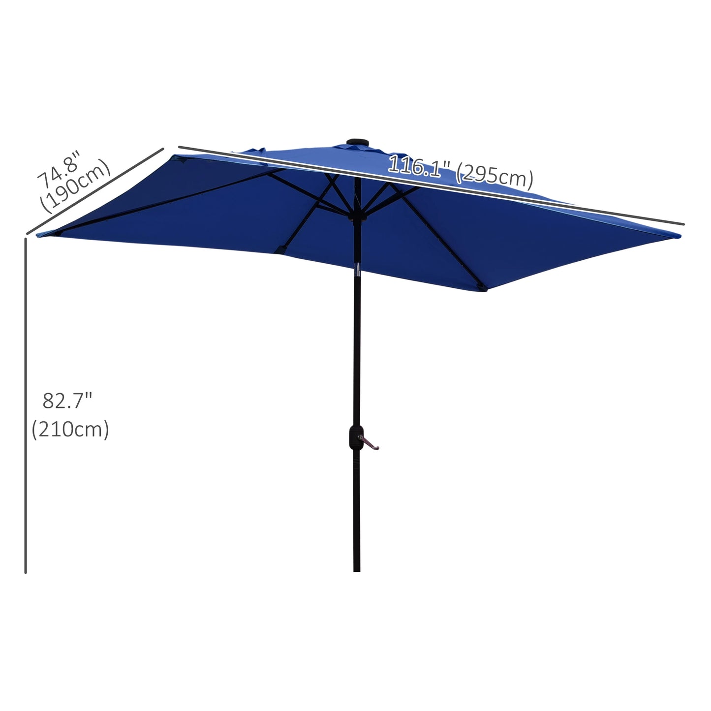 6' x 10' Rectangular Patio Umbrella, 22 LED Solar Lights, Tilt, Crank, Dark Blue Sun Umbrellas at Gallery Canada