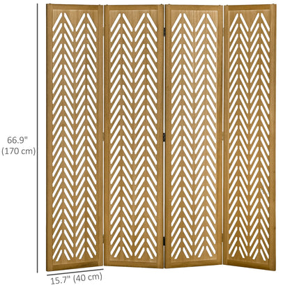 4 Panel Room Divider, 5.6ft Tall, Wood Folding Privacy Screen, Light Brown