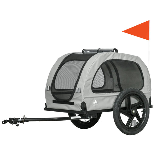 Dog Bike Trailer, Mesh Windows, Safety Leash, Flag, Medium Dogs, Light Grey