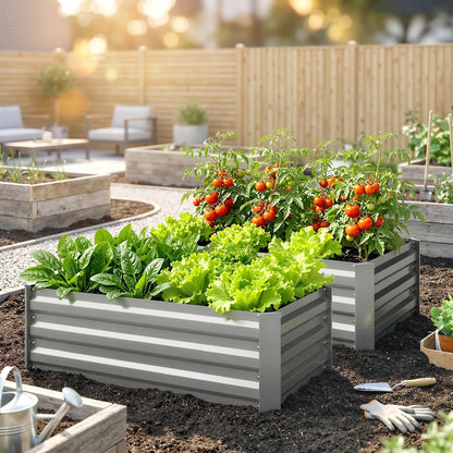 Set of 2 Galvanized Raised Garden Beds, Outdoor Planter Box, Light Grey Raised Garden Beds at Gallery Canada