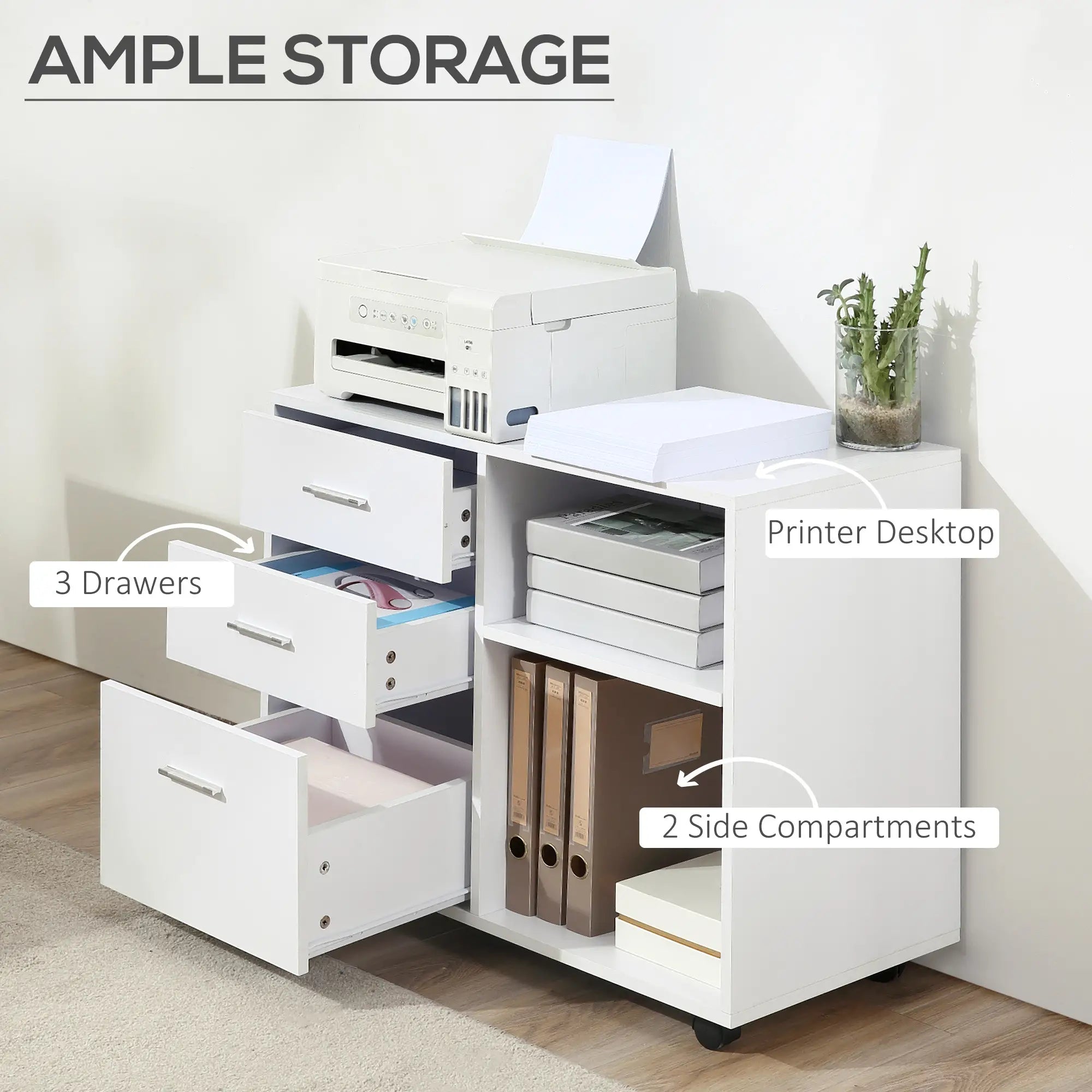 Modern 3 Drawer Lateral Filing Cabinet, Letter A4 Size, White Office Cabinets & Cupboards at Gallery Canada
