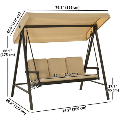 3 Seater Patio Swing Chair, Adjustable Canopy, Removable Cushions, Beige Patio Swings with Stand at Gallery Canada