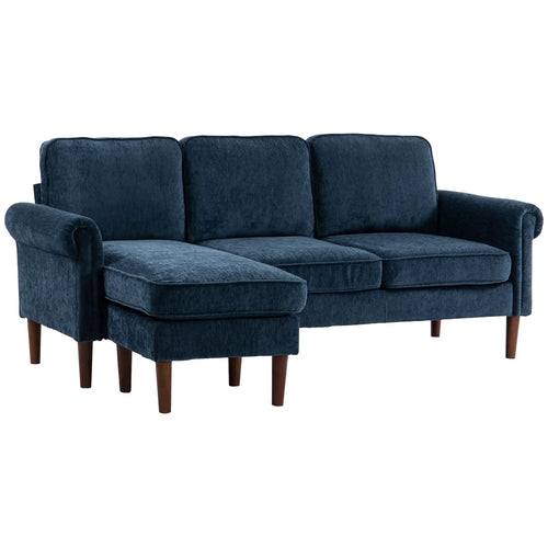 L Shape Sofa, Modern Sectional Couch, Changeable Chaise, Wooden Legs, Dark Blue