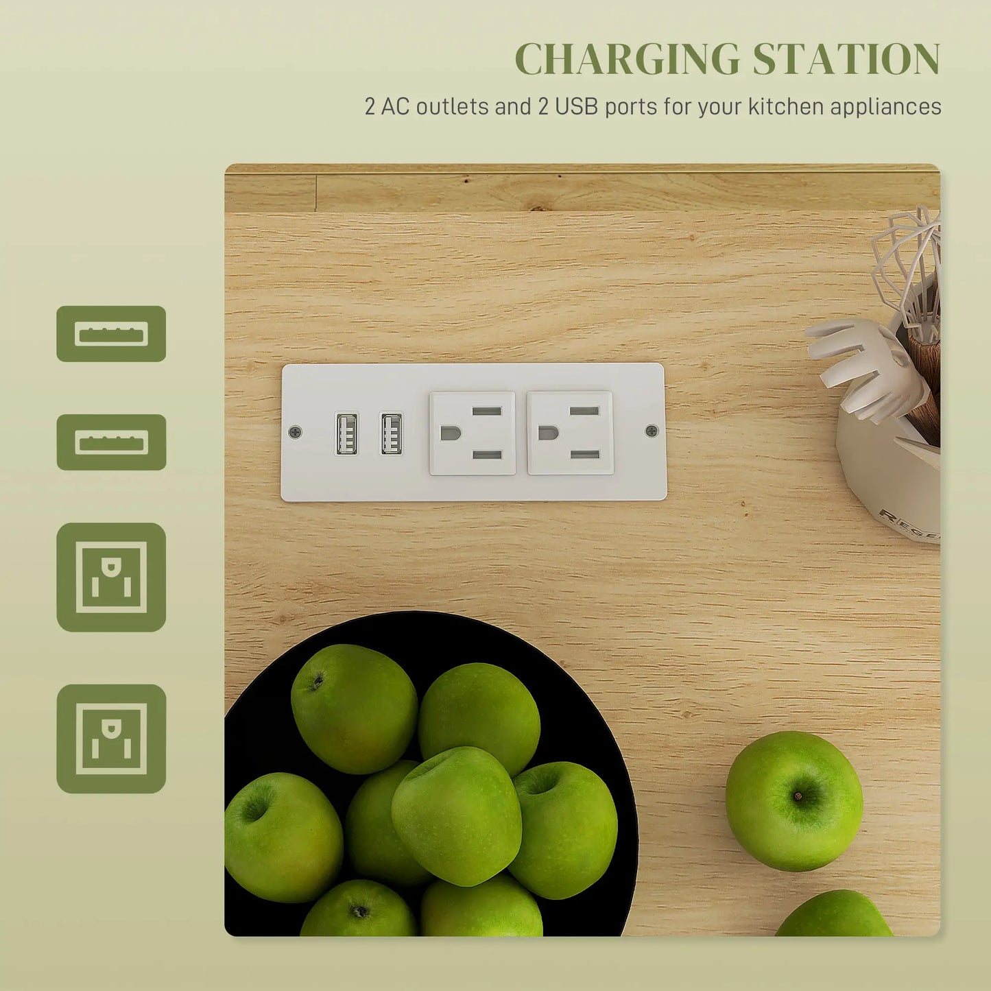 Rolling Kitchen Island with Wheels, Power Outlets, Drawer, Doors Kitchen Islands & Kitchen Carts at Gallery Canada