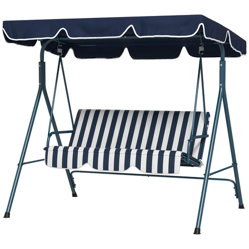 3-Seater Outdoor Porch Swing, Adjustable Canopy, and White, Blue
