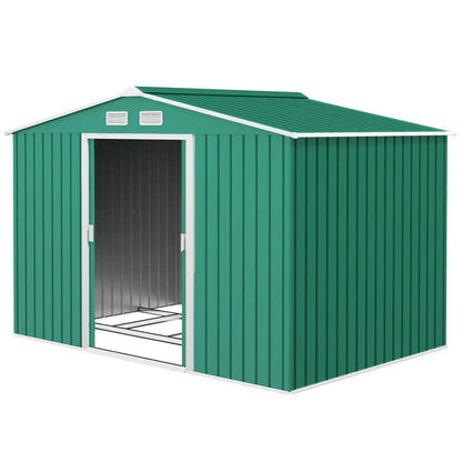 9.1' x 6.4' x 6.3' Garden Storage Shed, Foundation Kit, Metal Tool House, Double Doors, Green Sheds at Gallery Canada