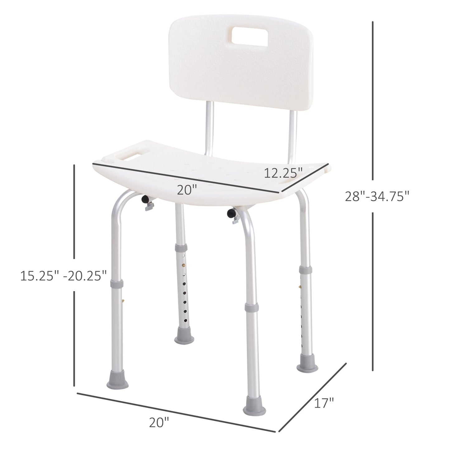 Adjustable Height Bath Chair, Non-Slip Shower Stool, White Bath Chairs at Gallery Canada
