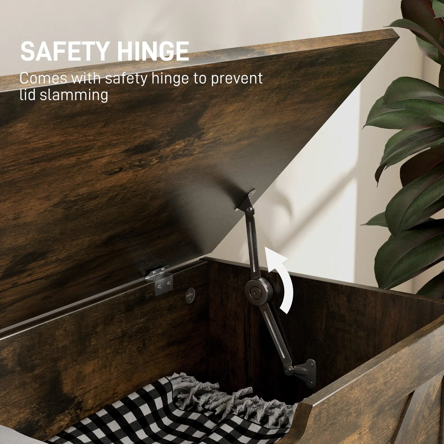 39.4 Inches Wooden Storage Chest, 2 Safety Hinges, Brown Wood Grain Storage Cabinets at Gallery Canada