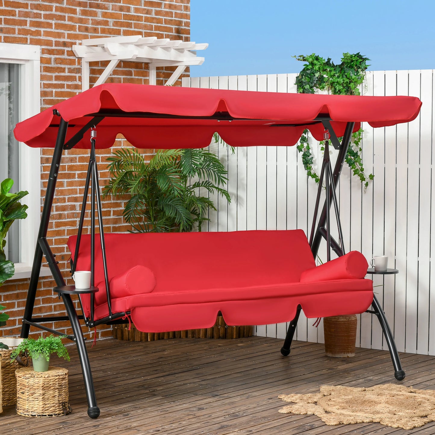 3-Seat Outdoor Swing Chair, Convertible Flat Bed, Adjustable Canopy, Removable Cushion Porch Swings with Canopy at Gallery Canada