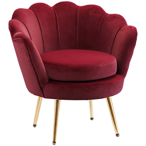 Modern Velvet Accent Chair, Gold Metal Legs, Wine Red