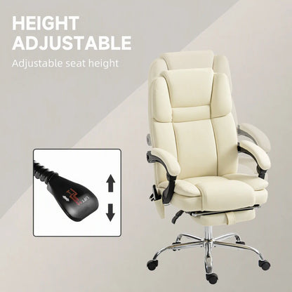 Reclining Massage Office Chair, 6-Point Vibration, Footrest, High Back, White Massage Chairs at Gallery Canada