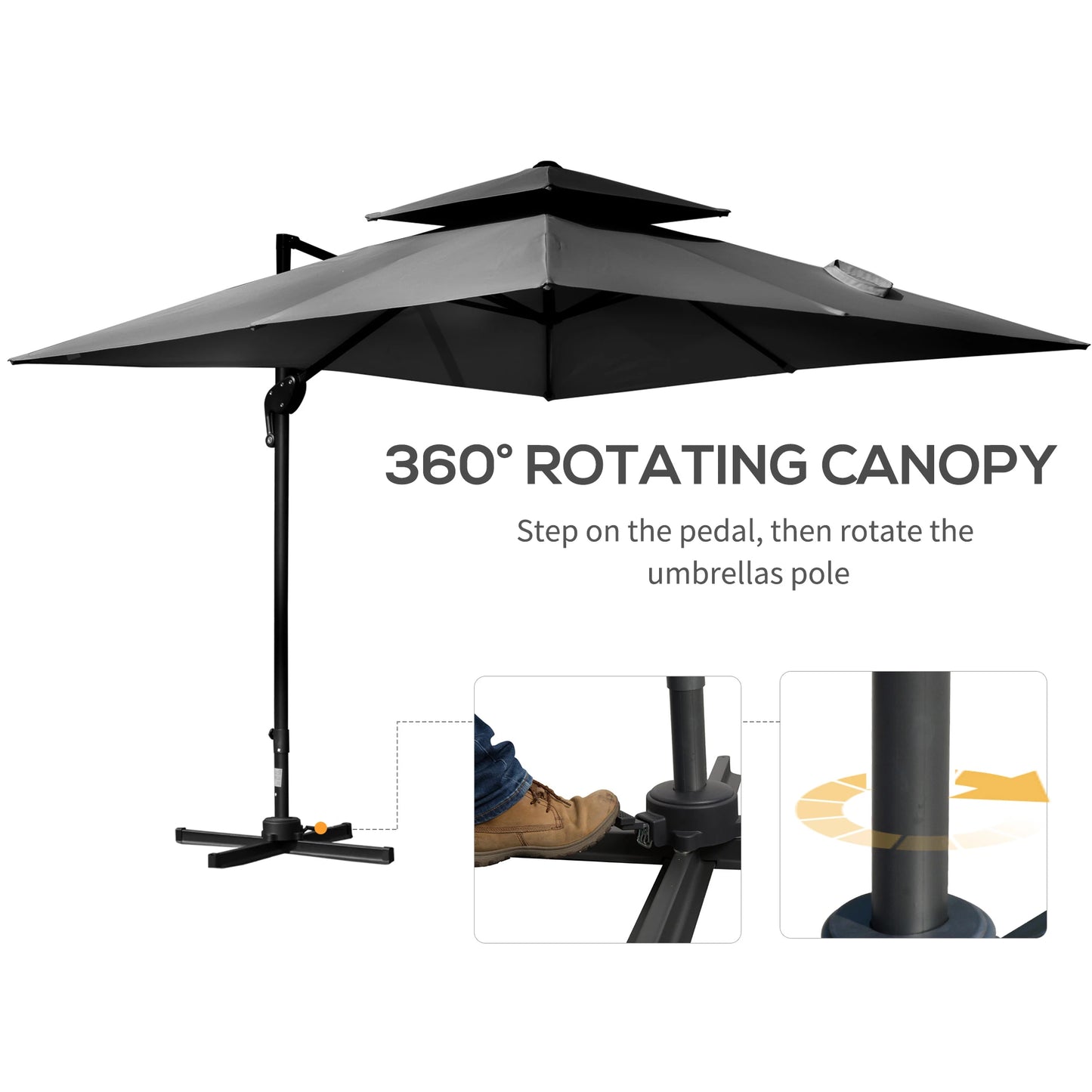 10' x 10' Cantilever Patio Umbrella, Double Top, 360° Rotation, 5 Tilt Angles, Charcoal Grey Cantilever Umbrellas at Gallery Canada