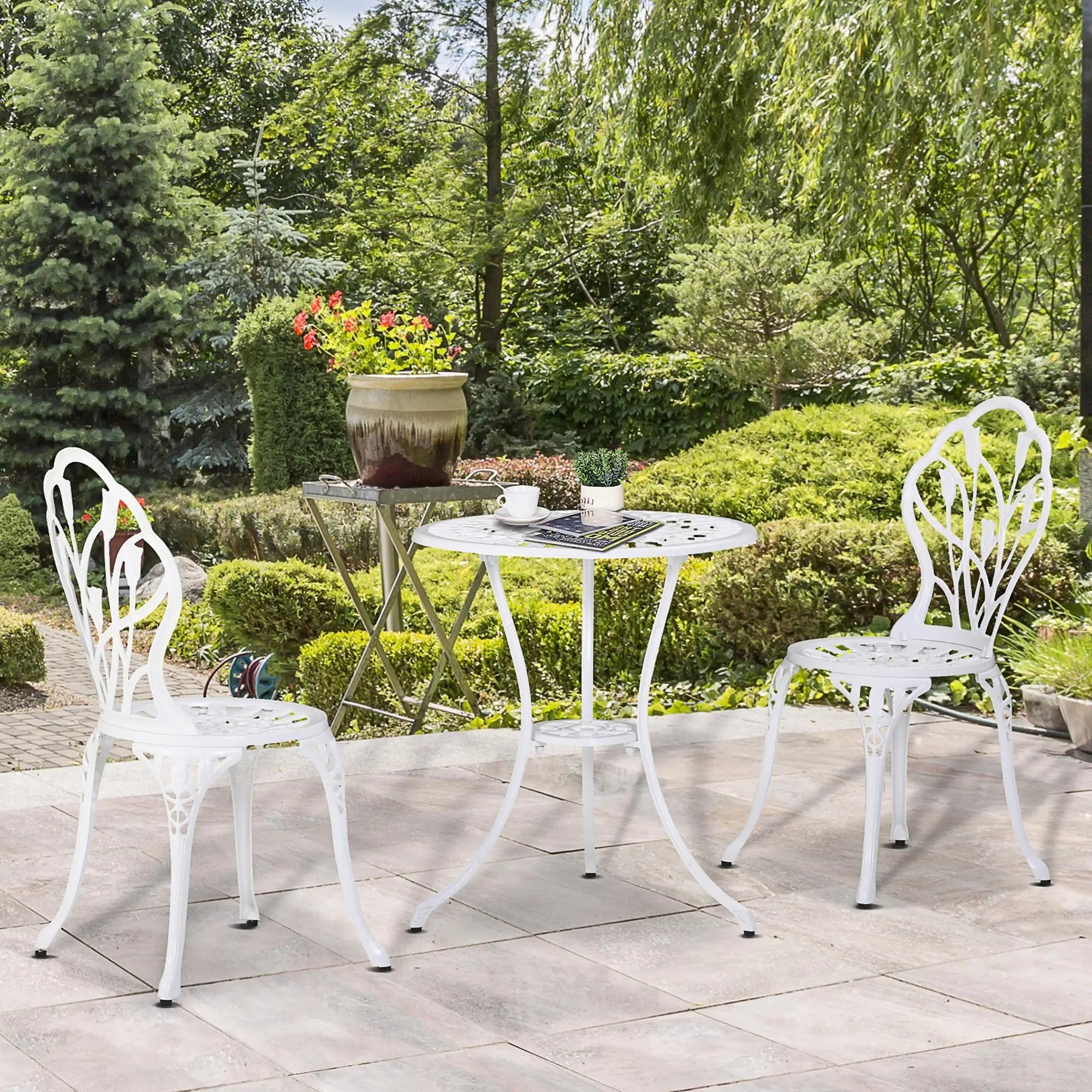 3 Pc Patio Bistro Set, Outdoor Cast Aluminum Table and Chairs, White Bistro Sets at Gallery Canada
