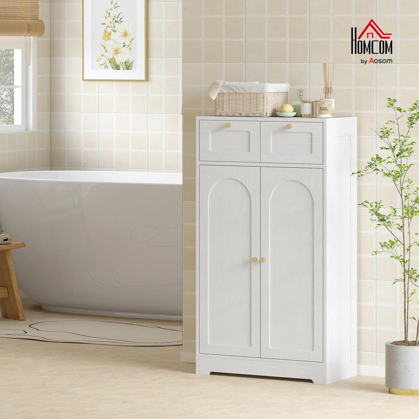 Bathroom Floor Cabinet With 2 Drawers, White
