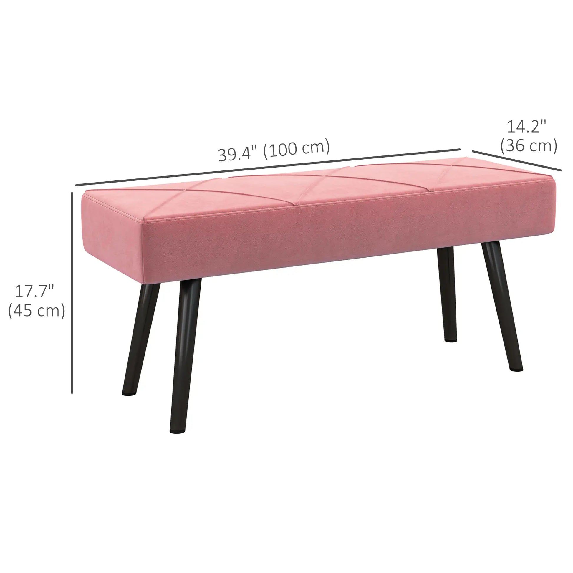 39 Inches Upholstered Bedroom Bench, Modern, Steel Legs, Pink Storage Ottomans & Benches at Gallery Canada
