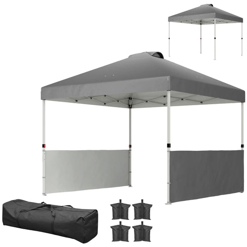 10' x 10' Pop Up Canopy Tent, 2 Half Sidewalls, UV50+, Dark Grey