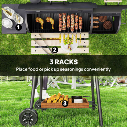 Charcoal BBQ Grill With Offset Smoker, 124 x 53 x 104 cm, Black Charcoal BBQ Grils at Gallery Canada