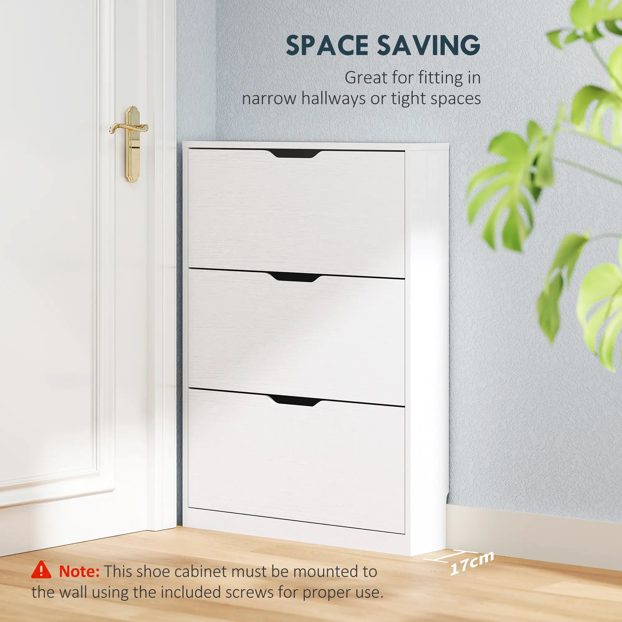 Narrow Shoe Cabinet 3 Flip Drawers, 31.5