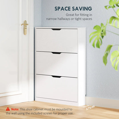 Narrow Shoe Cabinet 3 Flip Drawers, 31.5"W x 6.7"D x 42.5"H, White Shoe Storage Cabinets & Racks at Gallery Canada