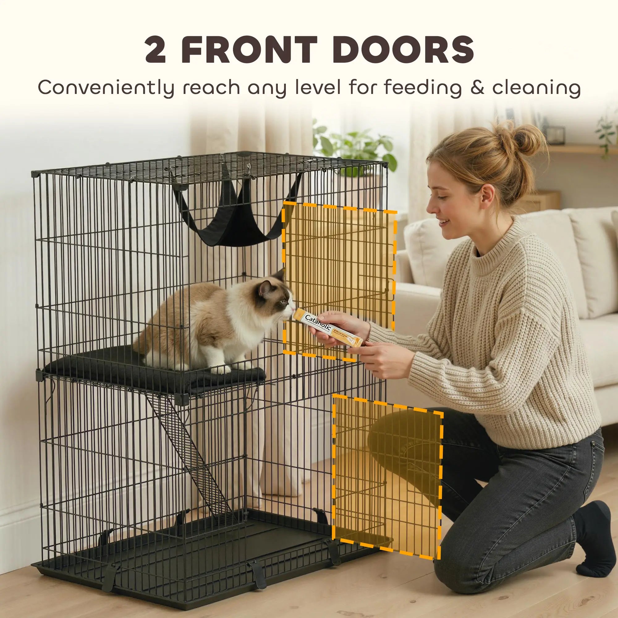 2-Tier Cat Cage Indoor, Detachable Metal Wire Kennel with Hammock, Platform, Tray and Cushion for 1-2 Kittens Cat Houses at Gallery Canada