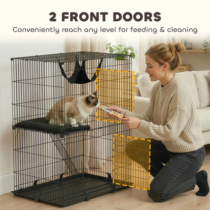 2-Tier Cat Cage Indoor, Detachable Metal Wire Kennel with Hammock, Platform, Tray and Cushion for 1-2 Kittens Cat Houses at Gallery Canada