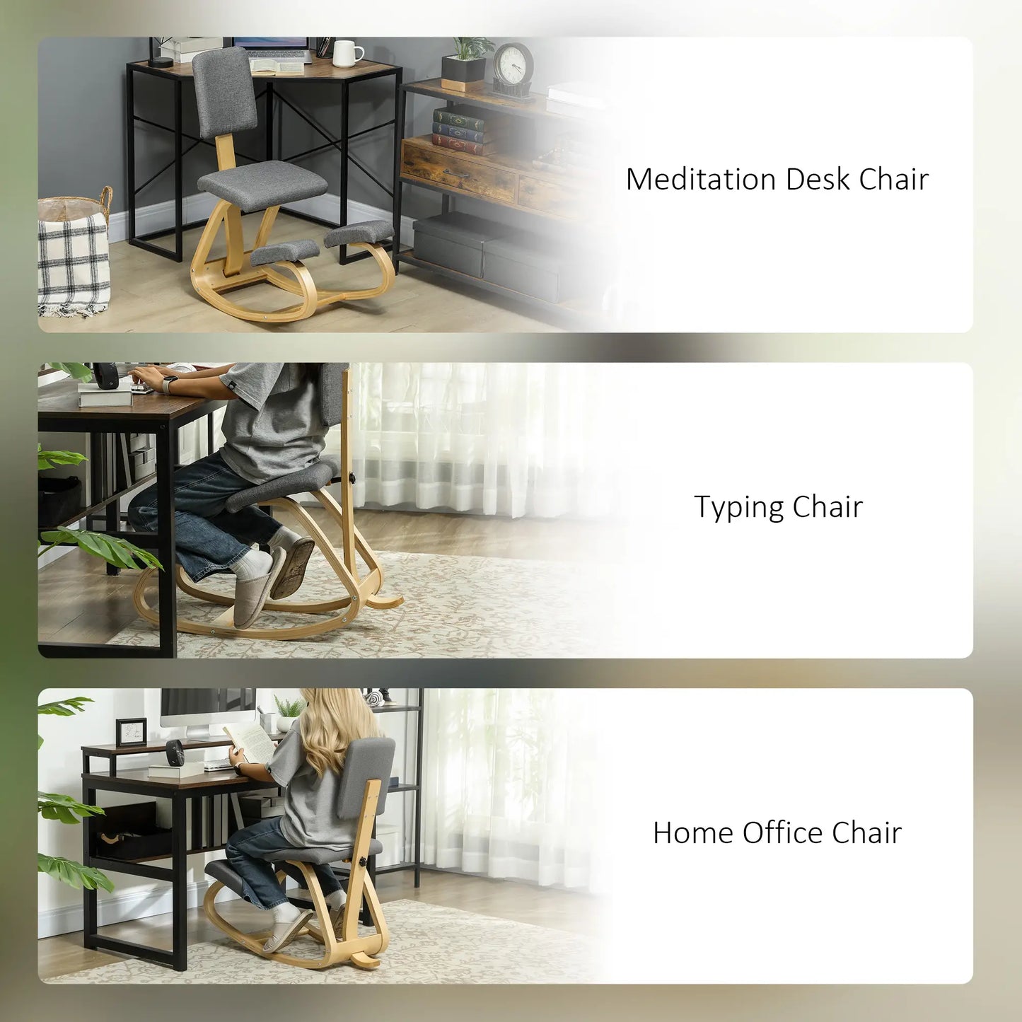 Ergonomic Kneeling Chair, Rocking Wood Kneel Stool, Grey Office Chairs at Gallery Canada