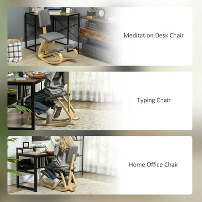 Ergonomic Kneeling Chair, Rocking Wood Kneel Stool, Grey Office Chairs at Gallery Canada