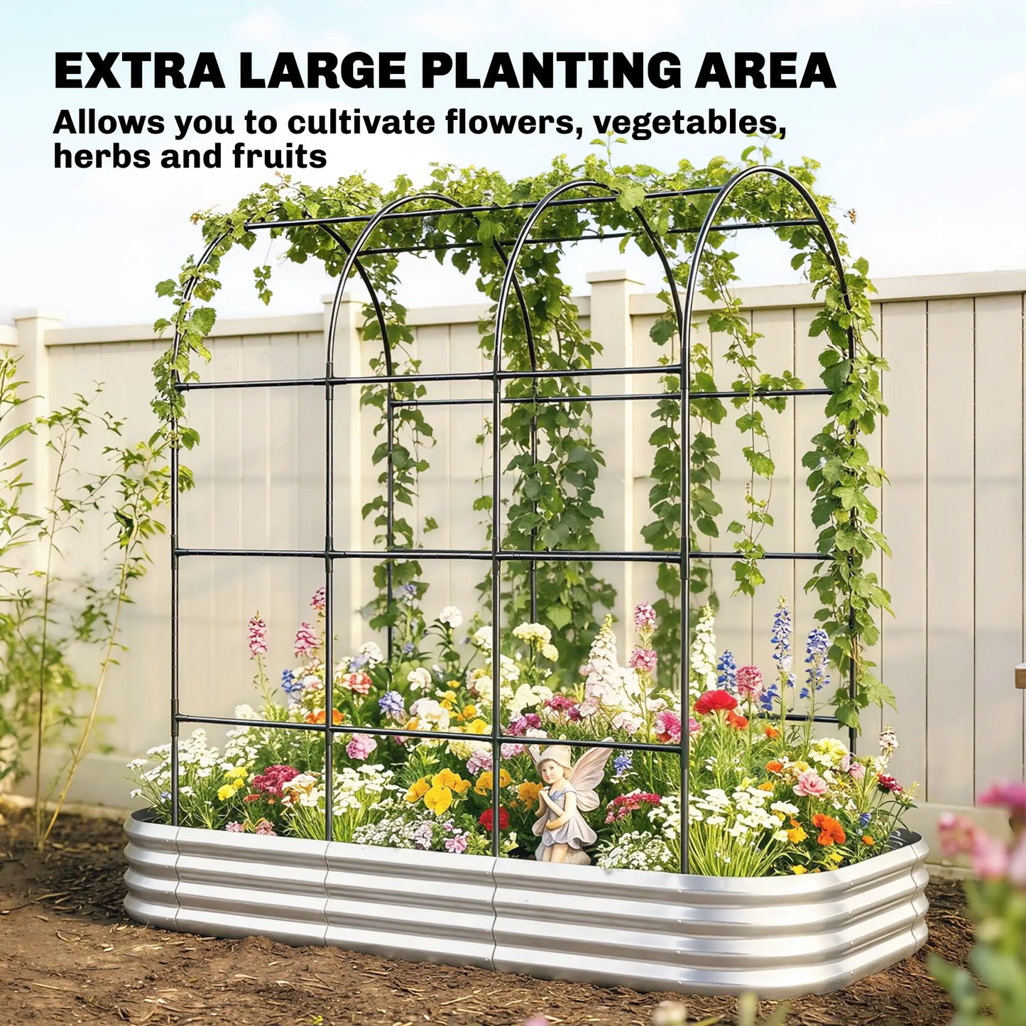 Galvanised Raised Garden Bed With Arched Trellis, 7 x 4 x 7ft Metal Planter Box Galvanized Planter Boxes at Gallery Canada