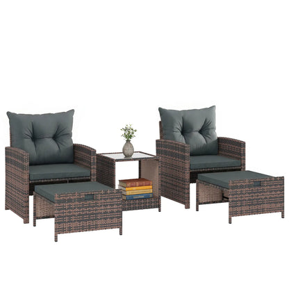 5 Piece Patio Furniture Set, Wicker Chairs, 2-Tier Glass Table, Brown/Dark Grey Patio Furniture Sets at Gallery Canada
