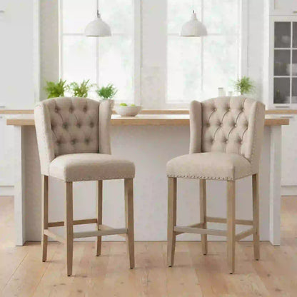 Counter Height Bar Stools Set of 2, Upholstered, Beige Bar Stools at Gallery Canada