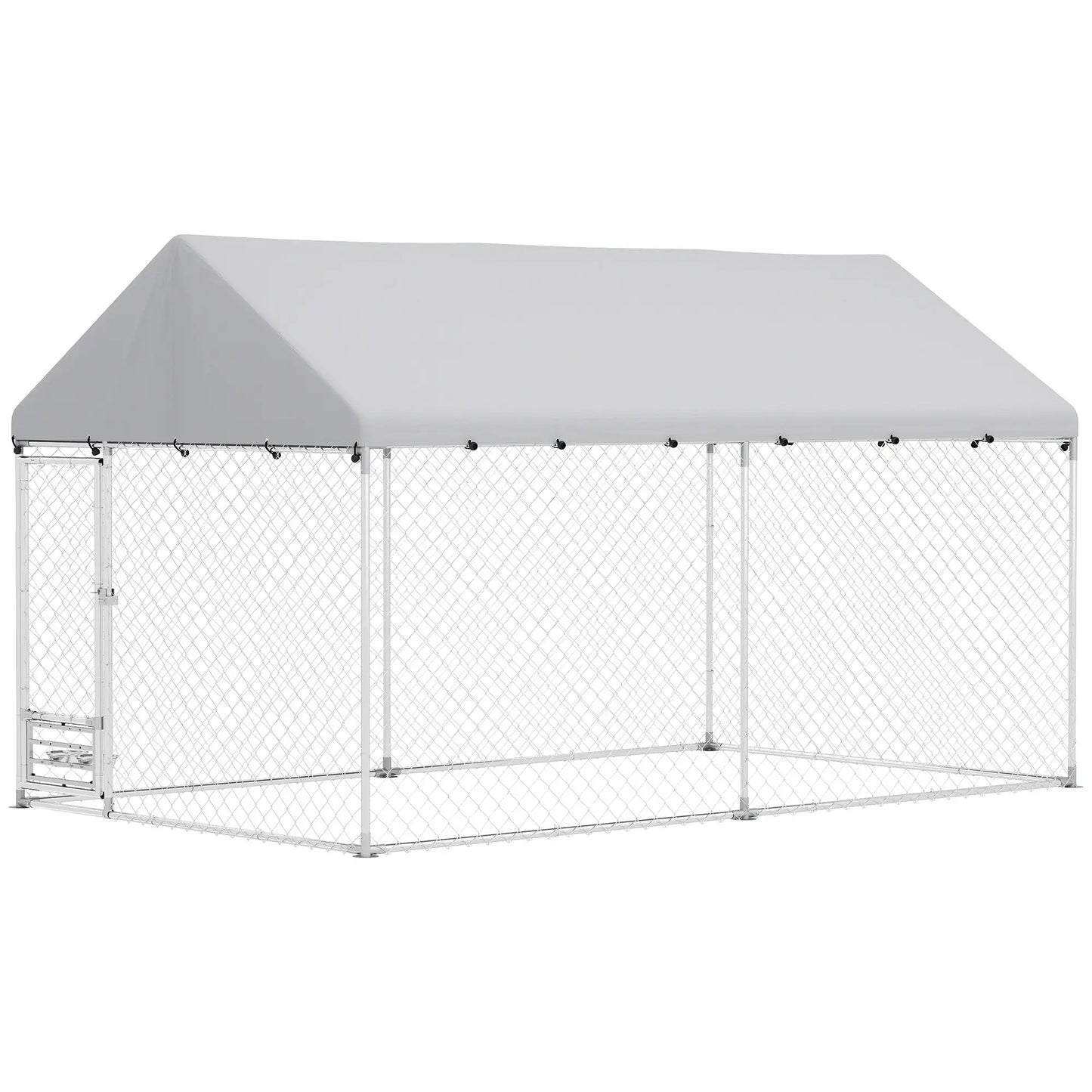 Outdoor Dog Run, Adjustable Bowls, Waterproof Cover, Escape-Proof Lock, 13.1' x 7.5' x 7.5' Houses, Kennels & Pens Silver at Gallery Canada