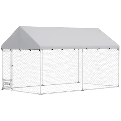 Outdoor Dog Run, Adjustable Bowls, Waterproof Cover, Escape-Proof Lock, 13.1' x 7.5' x 7.5' Houses, Kennels & Pens Silver at Gallery Canada
