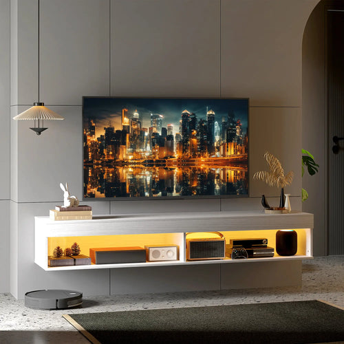 Wall Mounted TV Stand With Storage, LED Lights, For TVs Up To 75