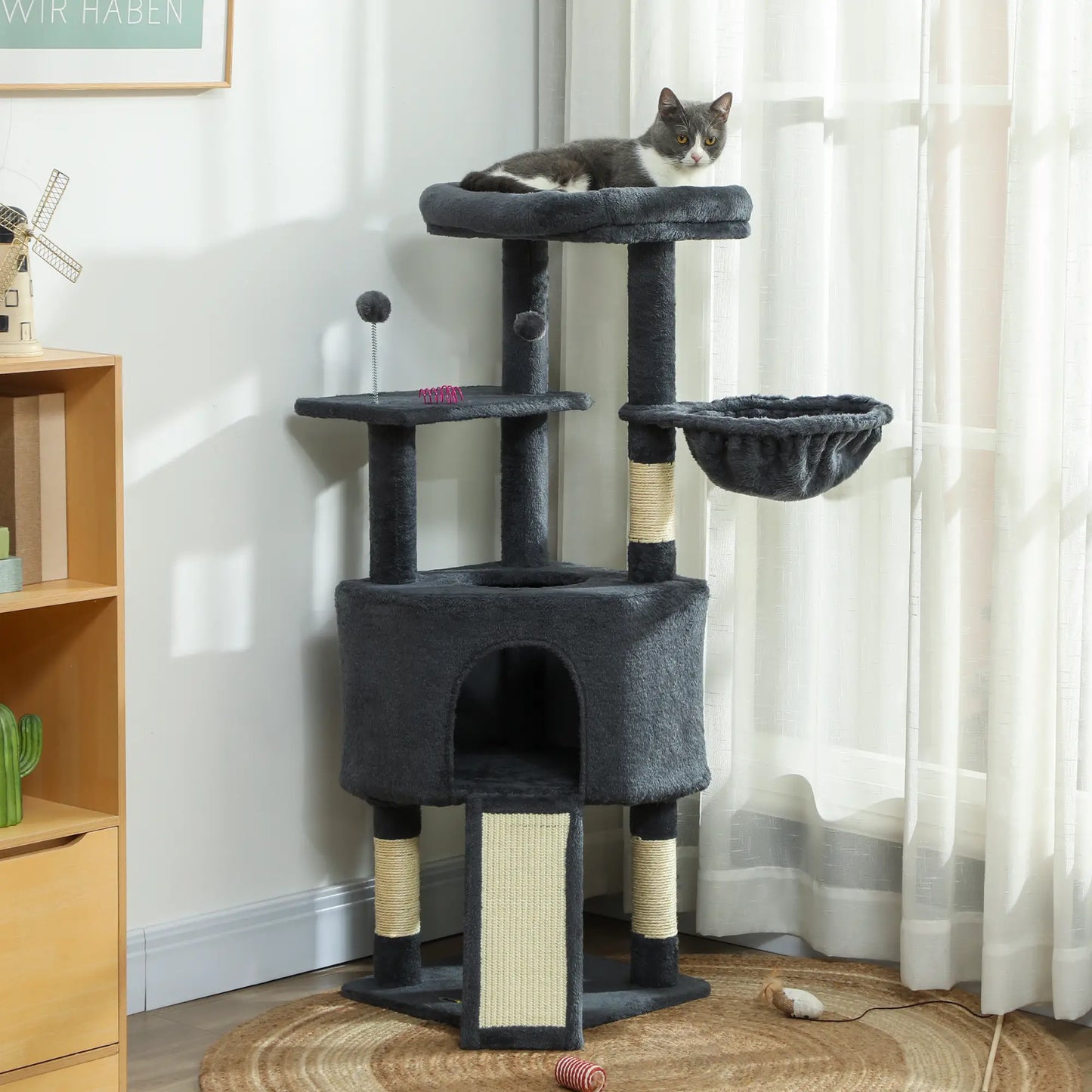 47 Inch Cat Tree, Condo, Bed, Scratching Posts, Hammock, Dark Grey Cat Trees at Gallery Canada