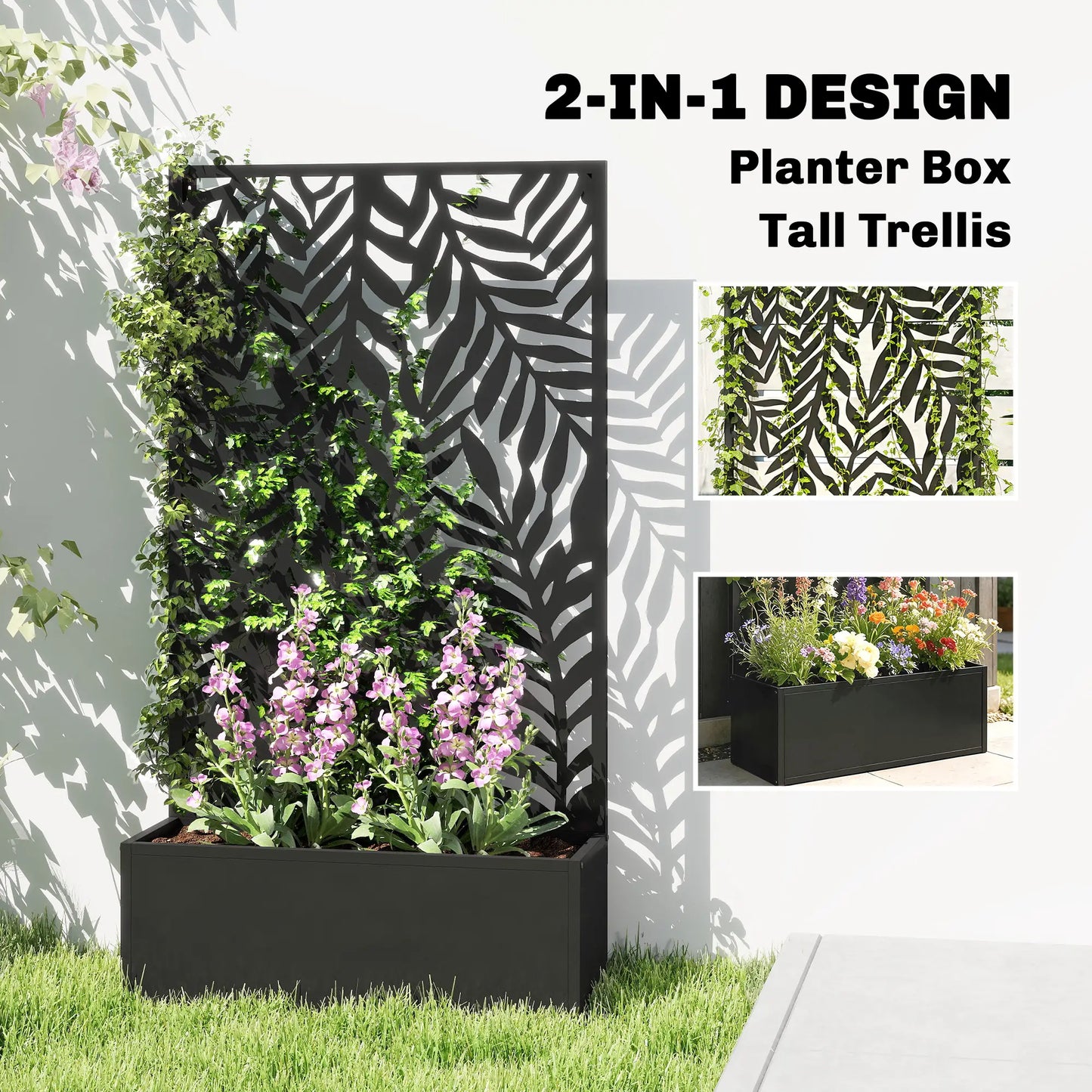 Metal Planter Box With Trellis, 44.5" Raised Garden Bed Galvanized Planter Boxes at Gallery Canada