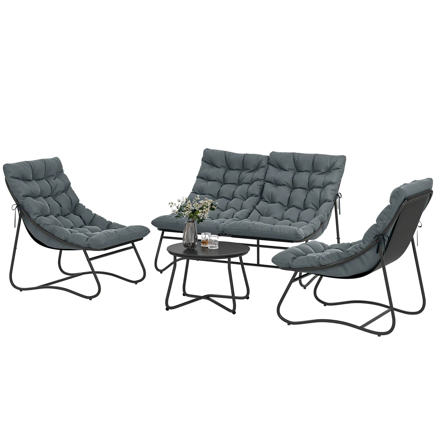 4 Piece Patio Furniture Set, Loveseat, Chairs, Round Metal Table, Cushions, Grey Patio Furniture Sets Grey, Black at Gallery Canada