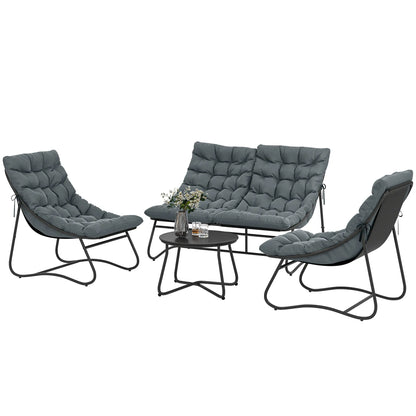 4 Piece Patio Furniture Set, Loveseat, Chairs, Round Metal Table, Cushions, Grey Patio Furniture Sets Grey, Black at Gallery Canada