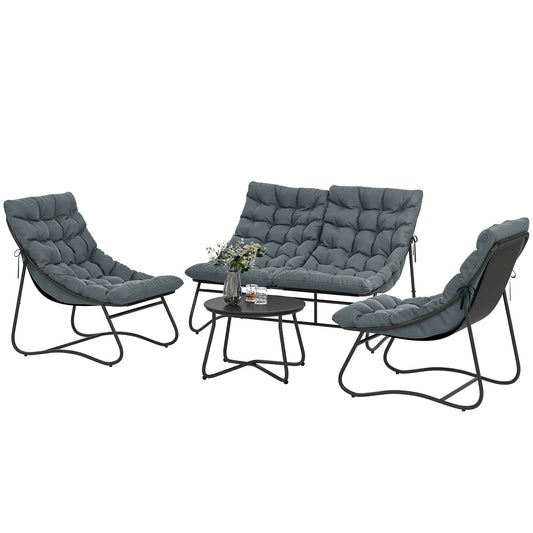 4 Piece Patio Furniture Set, Loveseat, Chairs, Round Metal Table, Cushions, Grey Patio Furniture Sets Grey, Black at Gallery Canada