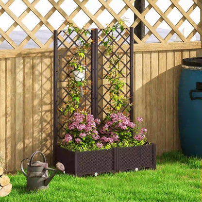 Plastic Raised Garden Bed With Trellis, Drainage Holes And Plugs