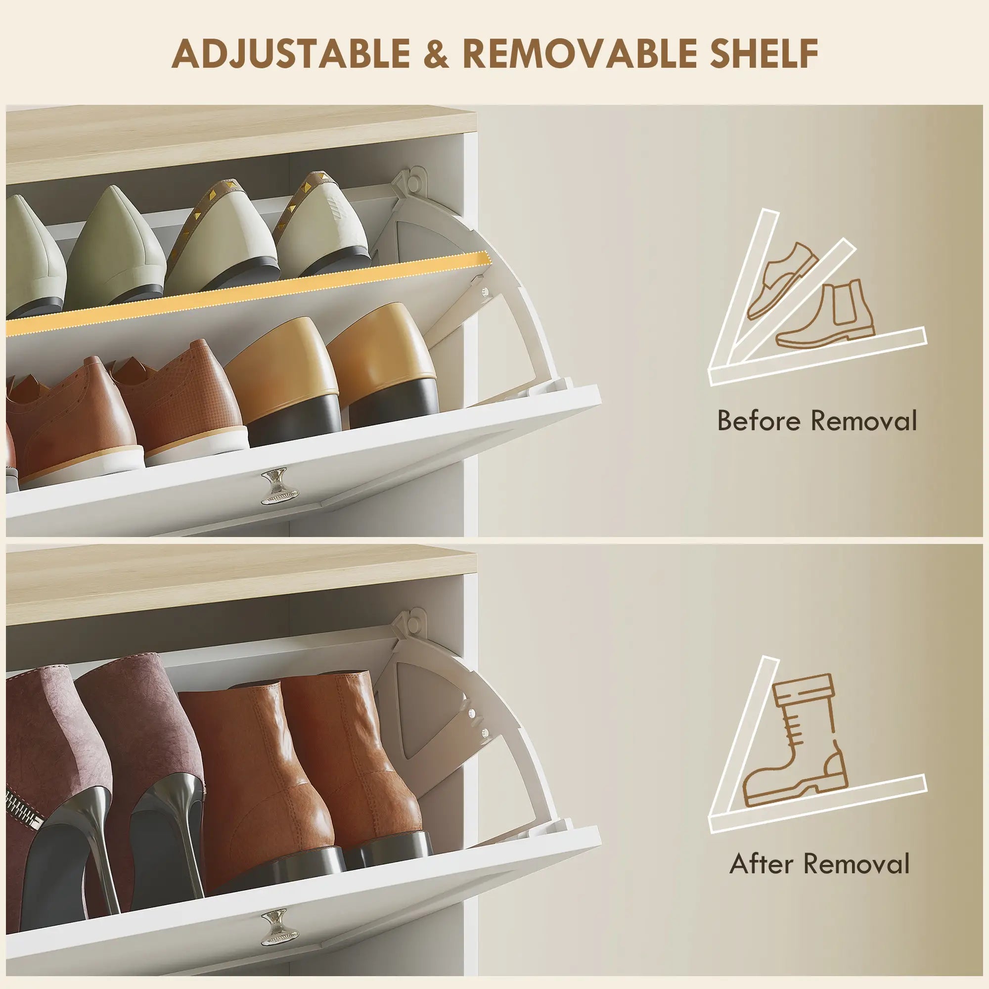 Modern Shoe Storage, 3 Flip Drawers, Adjustable Shelves, 18 Pairs, White Shoe Storage Cabinets & Racks at Gallery Canada