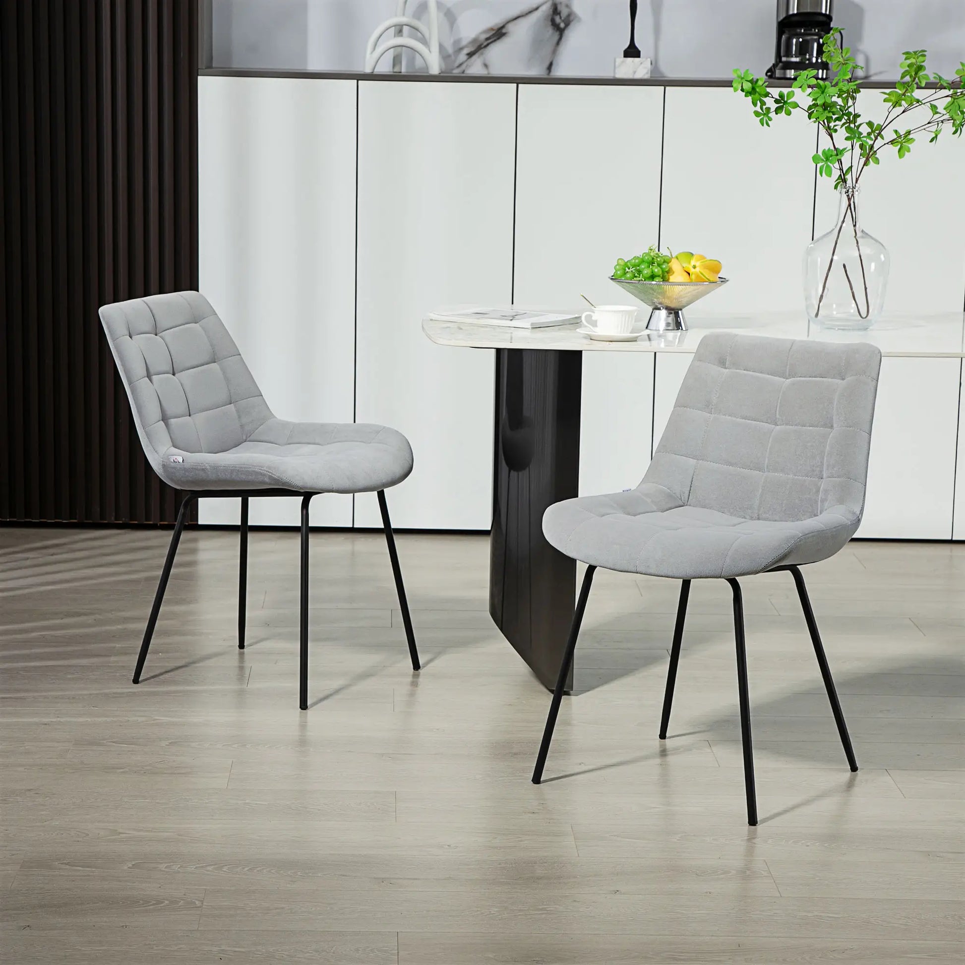 2 Dining Chairs, Upholstered Kitchen Set, Padded Seat, Steel Legs, Light Grey Dining Chairs at Gallery Canada